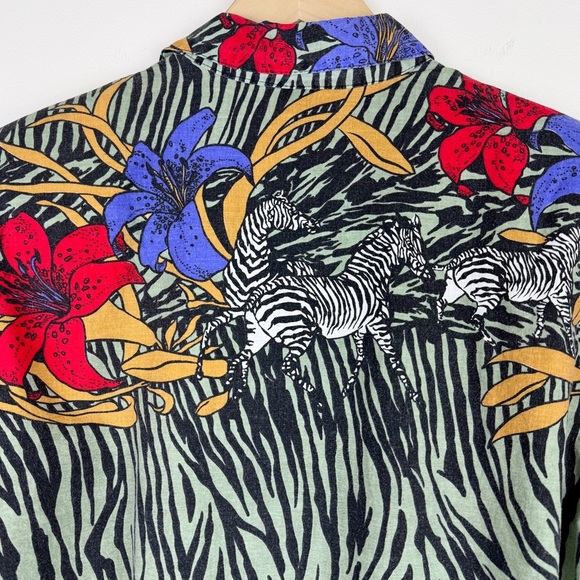 Vintage 80's Tropical Zebra Print Blouse - Picture 9 of 10